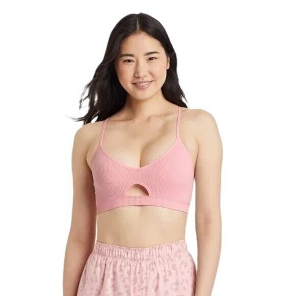 Colsie Soft Pink Ribbed Cut Out Front Racerback Longline Bralette Bra -- Size XL - Picture 1 of 5